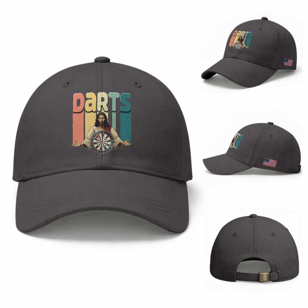 Funny Jesus Dart Player Sunset Retro Vintage Baseball Cap Christian Dartist Gift