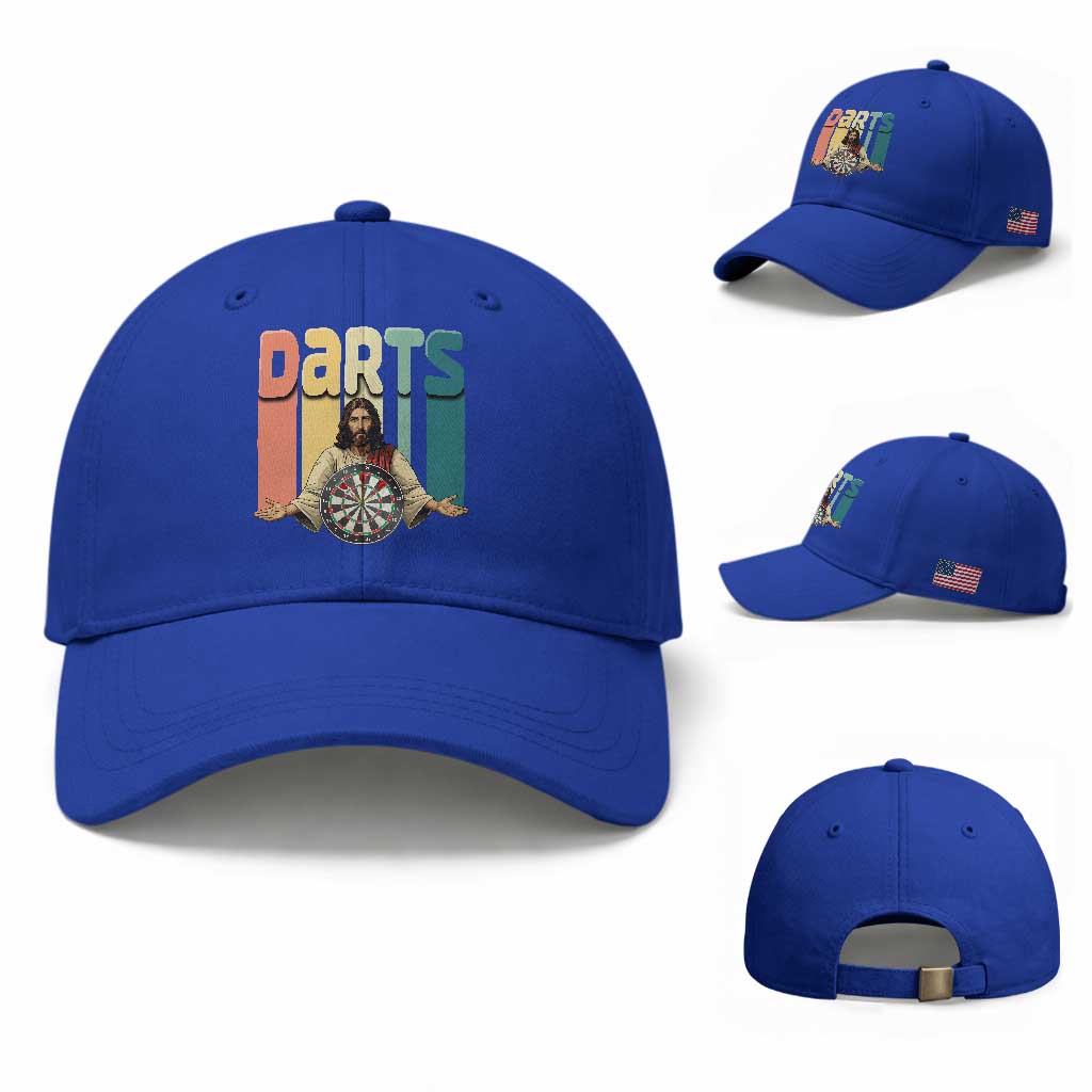 Funny Jesus Dart Player Sunset Retro Vintage Baseball Cap Christian Dartist Gift