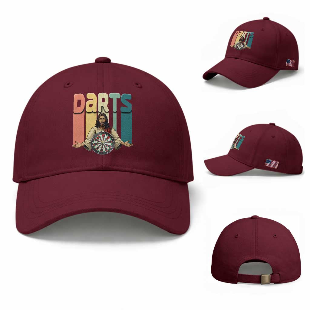 Funny Jesus Dart Player Sunset Retro Vintage Baseball Cap Christian Dartist Gift