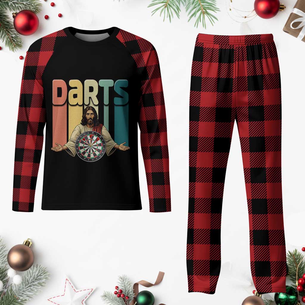 Funny Jesus Dart Player Sunset Retro Vintage Plaid Pajama Set Christian Dartist Gift - Wonder Print Shop