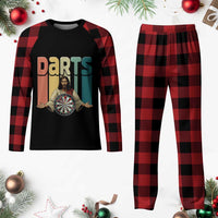 Funny Jesus Dart Player Sunset Retro Vintage Plaid Pajama Set Christian Dartist Gift - Wonder Print Shop