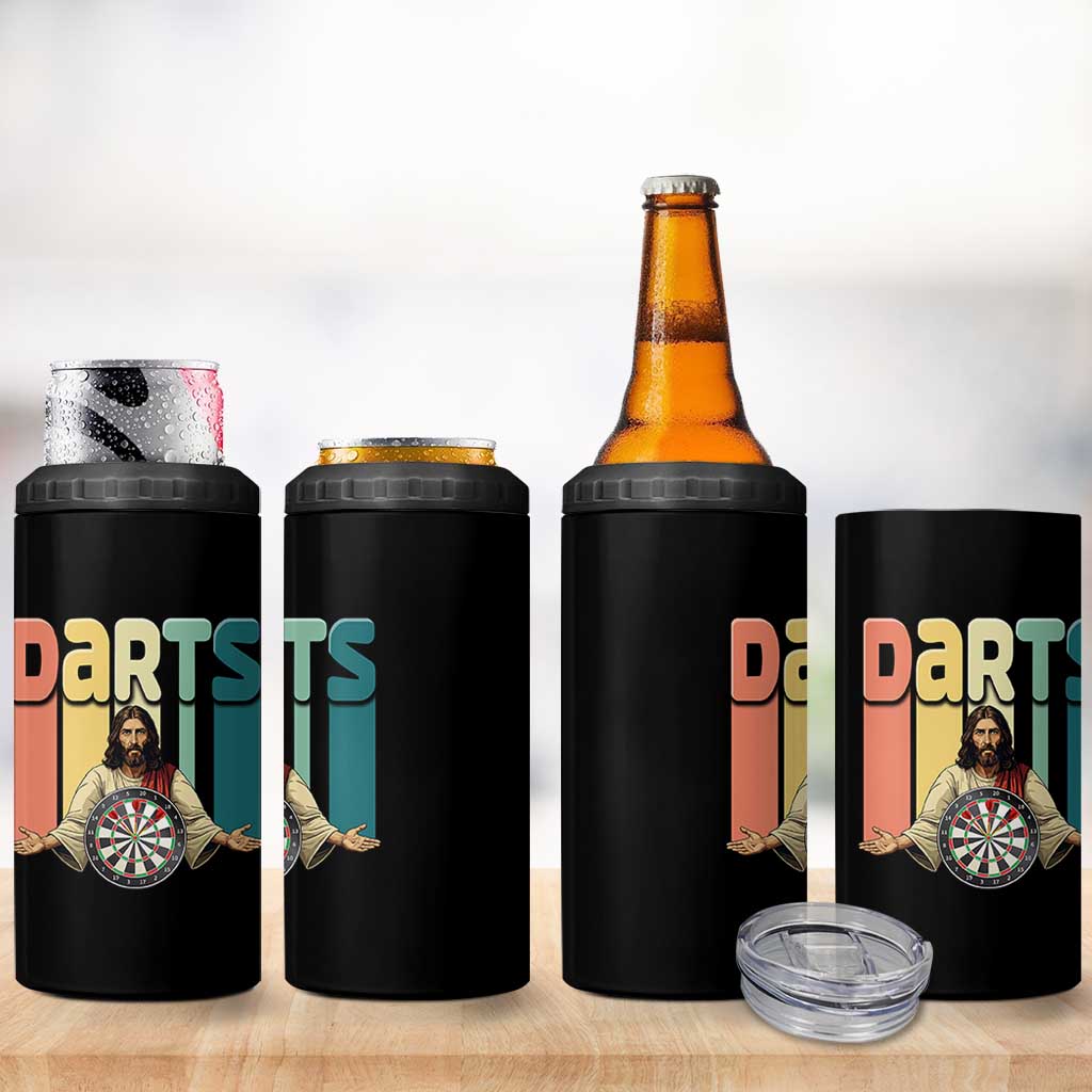 Funny Jesus Dart Player Sunset Retro Vintage 4 in 1 Can Cooler Tumbler Christian Dartist Gift - Wonder Print Shop
