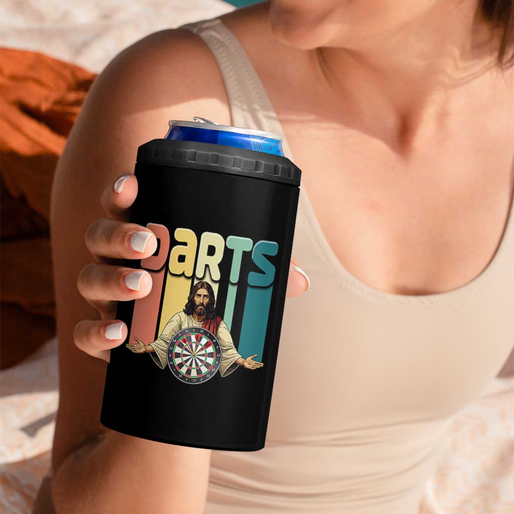 Funny Jesus Dart Player Sunset Retro Vintage 4 in 1 Can Cooler Tumbler Christian Dartist Gift - Wonder Print Shop