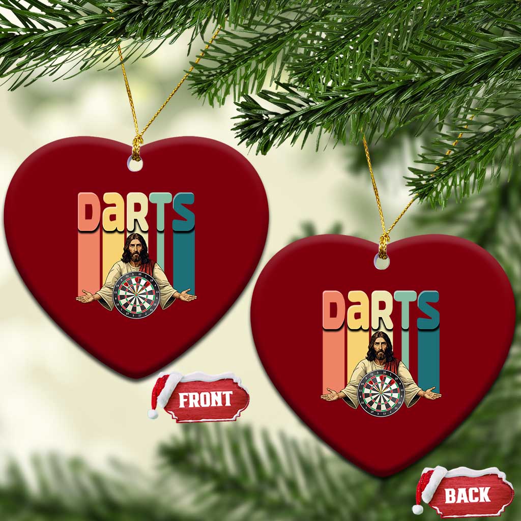 Funny Jesus Dart Player Sunset Retro Vintage Ceramic Ornament Christian Dartist Gift - Wonder Print Shop