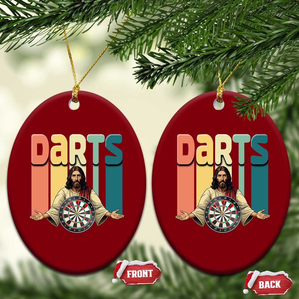 Funny Jesus Dart Player Sunset Retro Vintage Ceramic Ornament Christian Dartist Gift - Wonder Print Shop