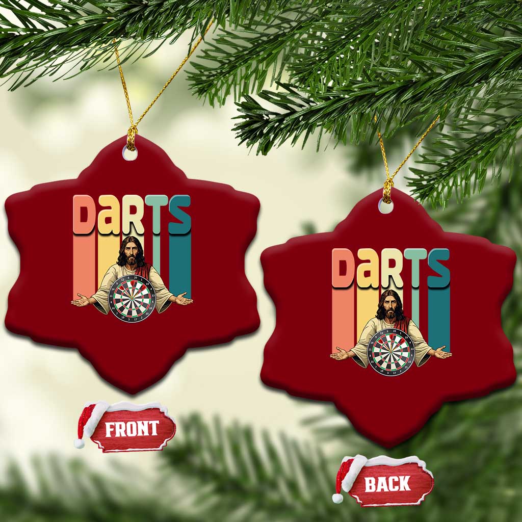 Funny Jesus Dart Player Sunset Retro Vintage Ceramic Ornament Christian Dartist Gift - Wonder Print Shop