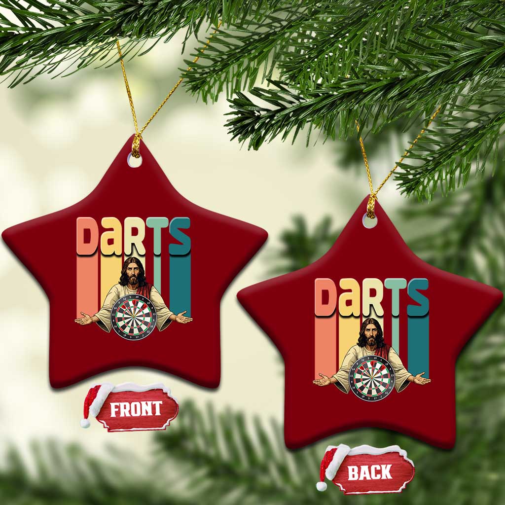 Funny Jesus Dart Player Sunset Retro Vintage Ceramic Ornament Christian Dartist Gift - Wonder Print Shop