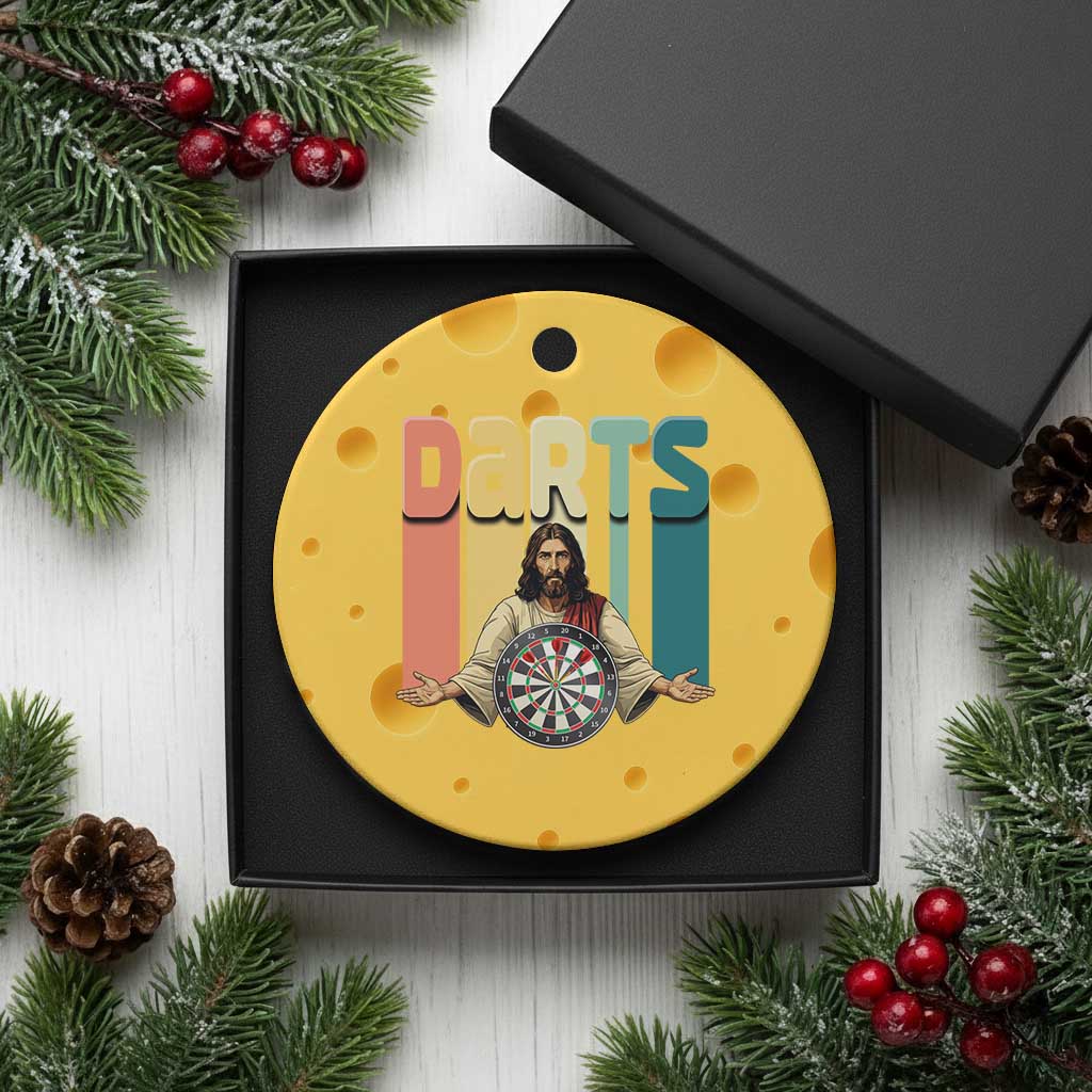 Funny Jesus Dart Player Sunset Retro Vintage Ceramic Ornament Christian Dartist Gift - Wonder Print Shop