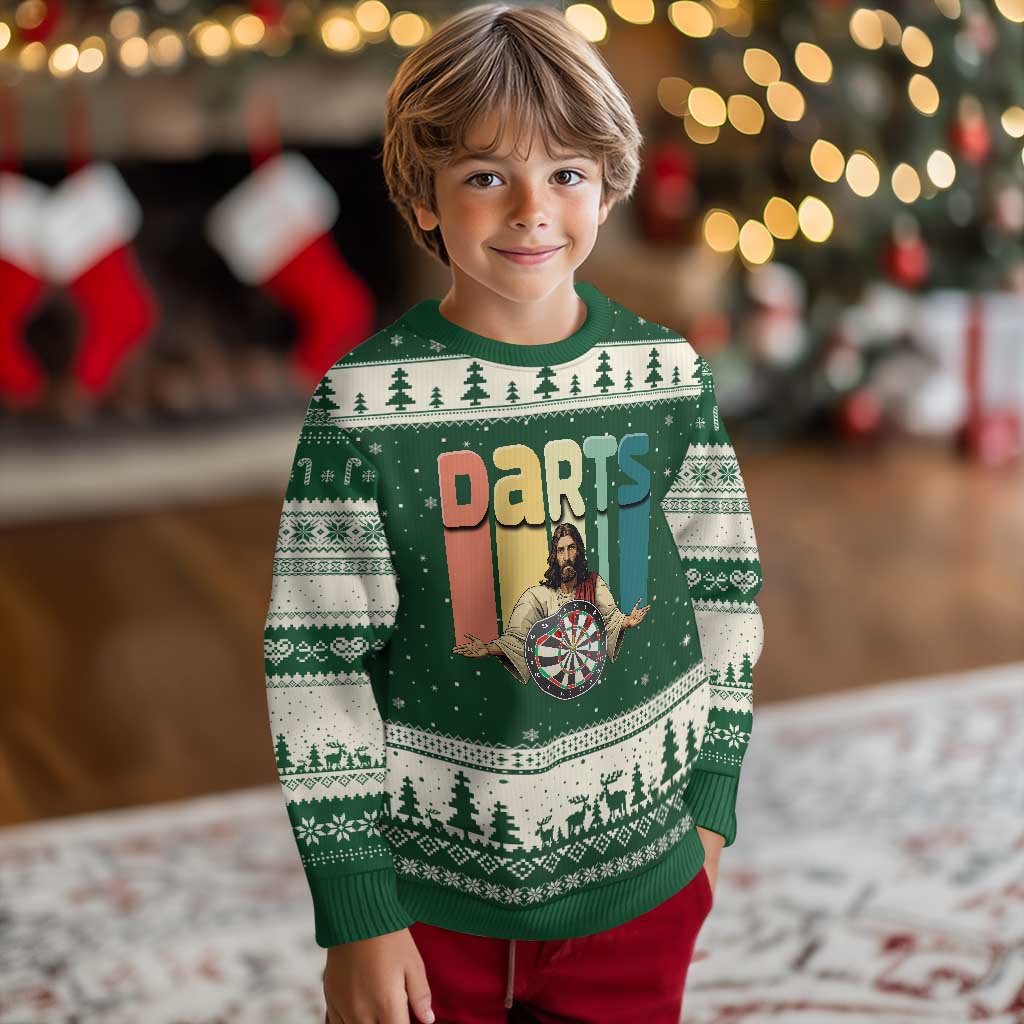 Funny Jesus Dart Player Sunset Retro Vintage Ugly Christmas Sweater Christian Dartist Gift - Wonder Print Shop