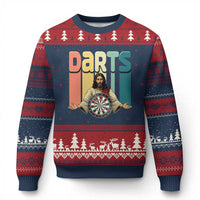 Funny Jesus Dart Player Sunset Retro Vintage Ugly Christmas Sweater Christian Dartist Gift - Wonder Print Shop