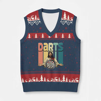 Funny Jesus Dart Player Sunset Retro Vintage V-Neck Knit Sweater Vest Christian Dartist Gift - Wonder Print Shop