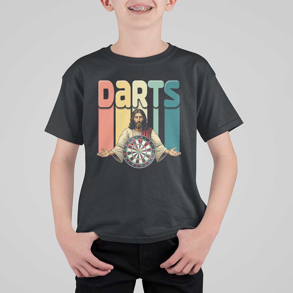 Funny Jesus Dart Player Sunset Retro Vintage T Shirt For Kid Christian Dartist Gift - Wonder Print Shop