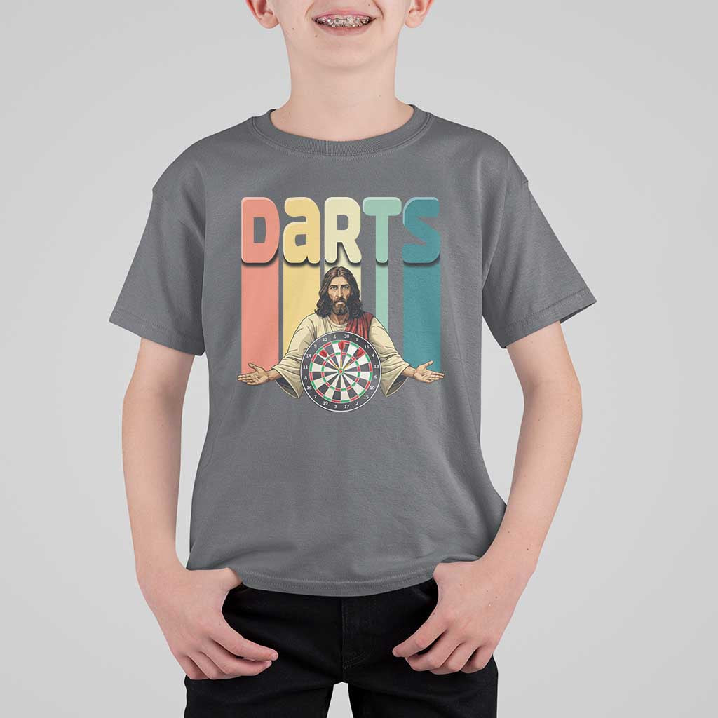 Funny Jesus Dart Player Sunset Retro Vintage T Shirt For Kid Christian Dartist Gift - Wonder Print Shop