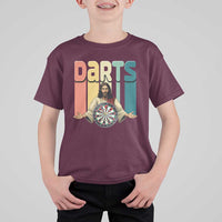 Funny Jesus Dart Player Sunset Retro Vintage T Shirt For Kid Christian Dartist Gift - Wonder Print Shop