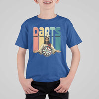 Funny Jesus Dart Player Sunset Retro Vintage T Shirt For Kid Christian Dartist Gift - Wonder Print Shop