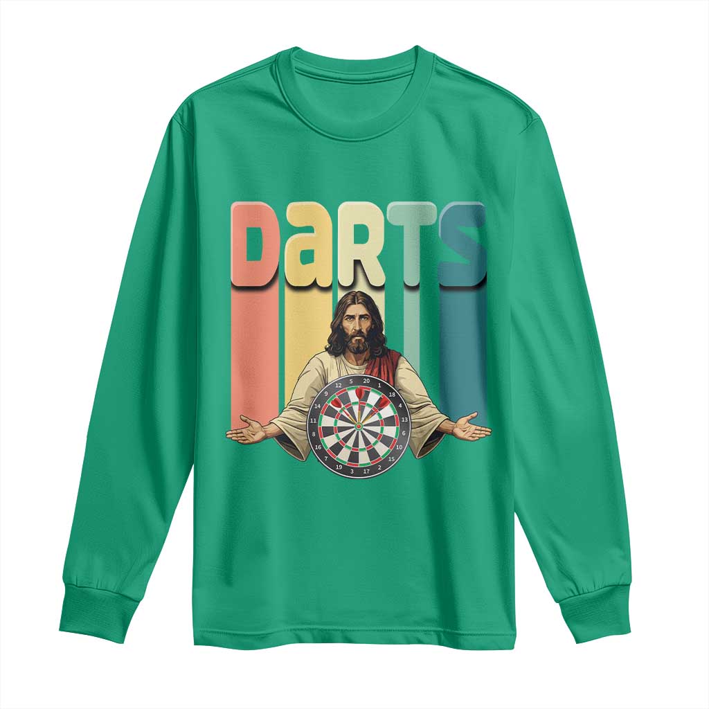 Funny Jesus Dart Player Sunset Retro Vintage Long Sleeve Shirt Christian Dartist Gift - Wonder Print Shop
