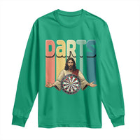 Funny Jesus Dart Player Sunset Retro Vintage Long Sleeve Shirt Christian Dartist Gift - Wonder Print Shop
