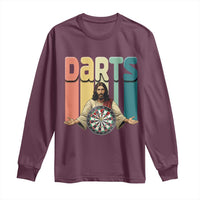 Funny Jesus Dart Player Sunset Retro Vintage Long Sleeve Shirt Christian Dartist Gift - Wonder Print Shop