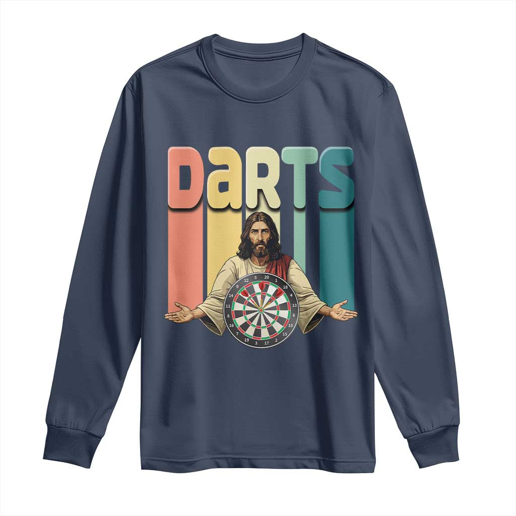 Funny Jesus Dart Player Sunset Retro Vintage Long Sleeve Shirt Christian Dartist Gift - Wonder Print Shop