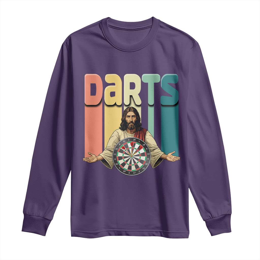 Funny Jesus Dart Player Sunset Retro Vintage Long Sleeve Shirt Christian Dartist Gift - Wonder Print Shop