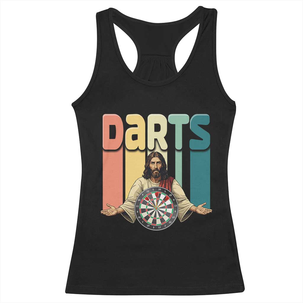 Funny Jesus Dart Player Sunset Retro Vintage Racerback Tank Top Christian Dartist Gift - Wonder Print Shop