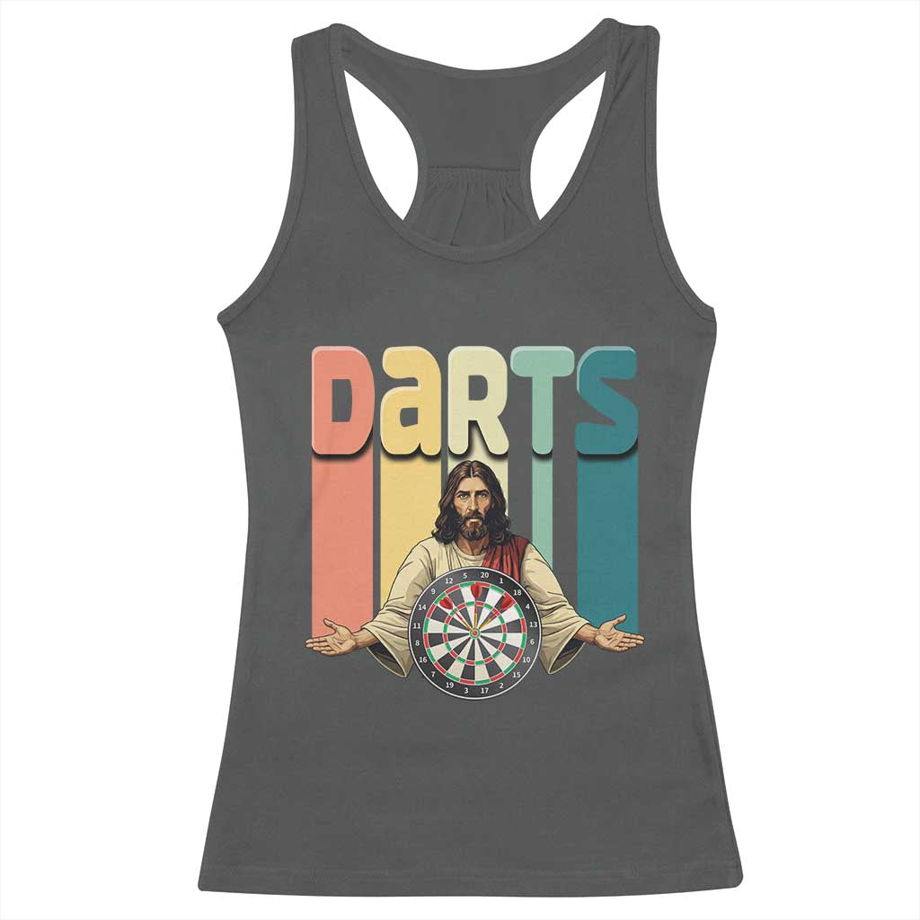 Funny Jesus Dart Player Sunset Retro Vintage Racerback Tank Top Christian Dartist Gift - Wonder Print Shop