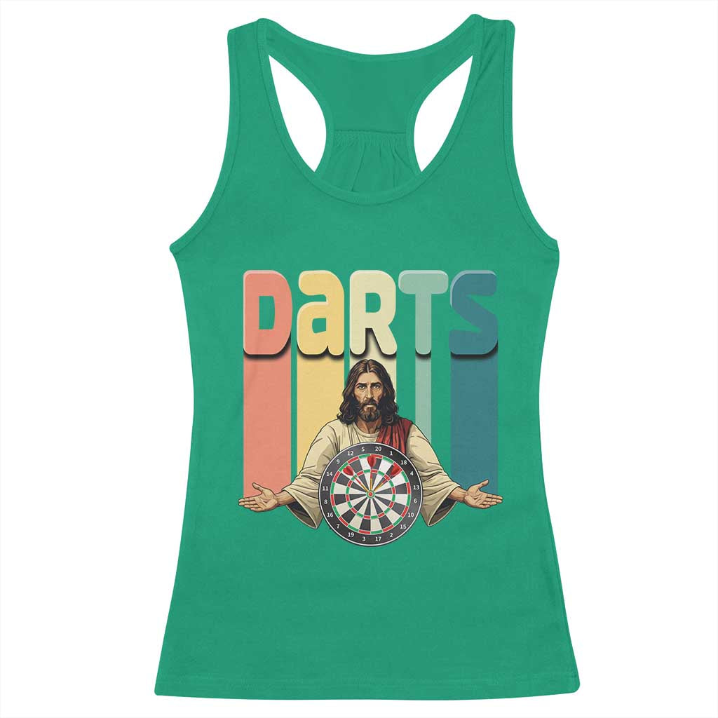 Funny Jesus Dart Player Sunset Retro Vintage Racerback Tank Top Christian Dartist Gift - Wonder Print Shop