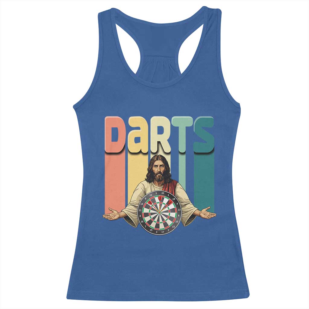 Funny Jesus Dart Player Sunset Retro Vintage Racerback Tank Top Christian Dartist Gift - Wonder Print Shop