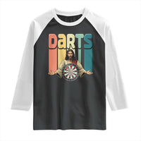 Funny Jesus Dart Player Sunset Retro Vintage Raglan Shirt Christian Dartist Gift - Wonder Print Shop