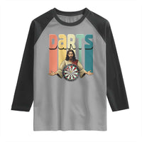 Funny Jesus Dart Player Sunset Retro Vintage Raglan Shirt Christian Dartist Gift - Wonder Print Shop