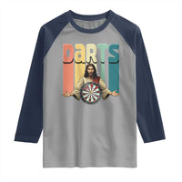 Funny Jesus Dart Player Sunset Retro Vintage Raglan Shirt Christian Dartist Gift - Wonder Print Shop