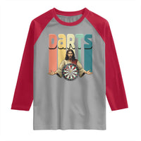 Funny Jesus Dart Player Sunset Retro Vintage Raglan Shirt Christian Dartist Gift - Wonder Print Shop