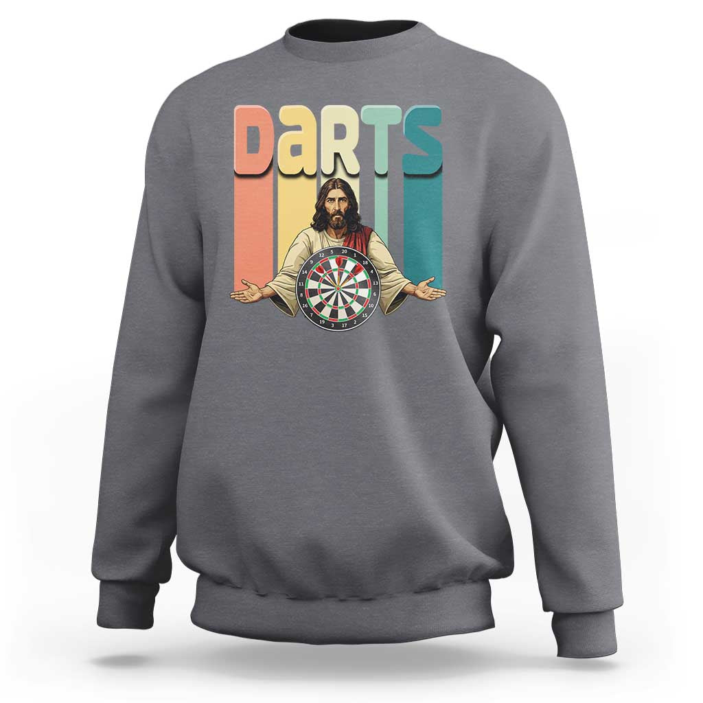 Funny Jesus Dart Player Sunset Retro Vintage Sweatshirt Christian Dartist Gift - Wonder Print Shop