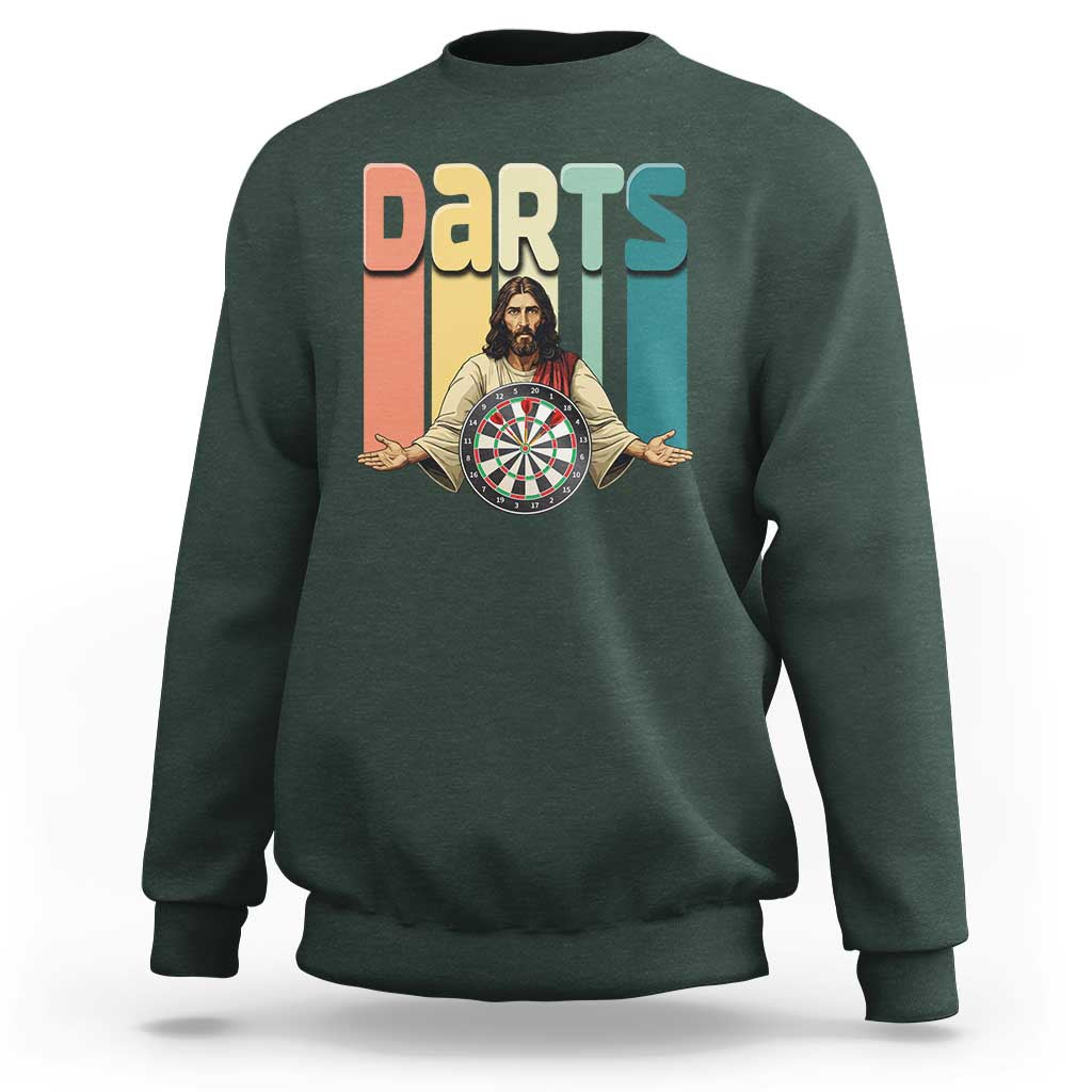Funny Jesus Dart Player Sunset Retro Vintage Sweatshirt Christian Dartist Gift - Wonder Print Shop