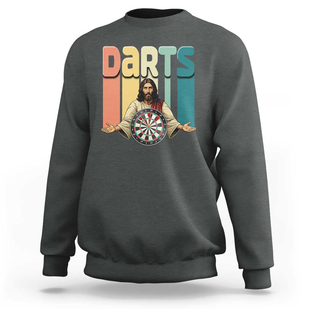 Funny Jesus Dart Player Sunset Retro Vintage Sweatshirt Christian Dartist Gift - Wonder Print Shop
