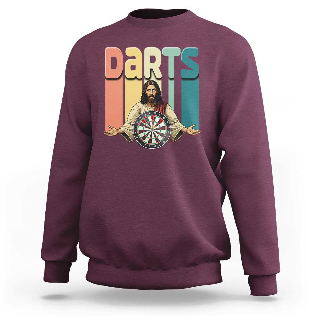 Funny Jesus Dart Player Sunset Retro Vintage Sweatshirt Christian Dartist Gift - Wonder Print Shop