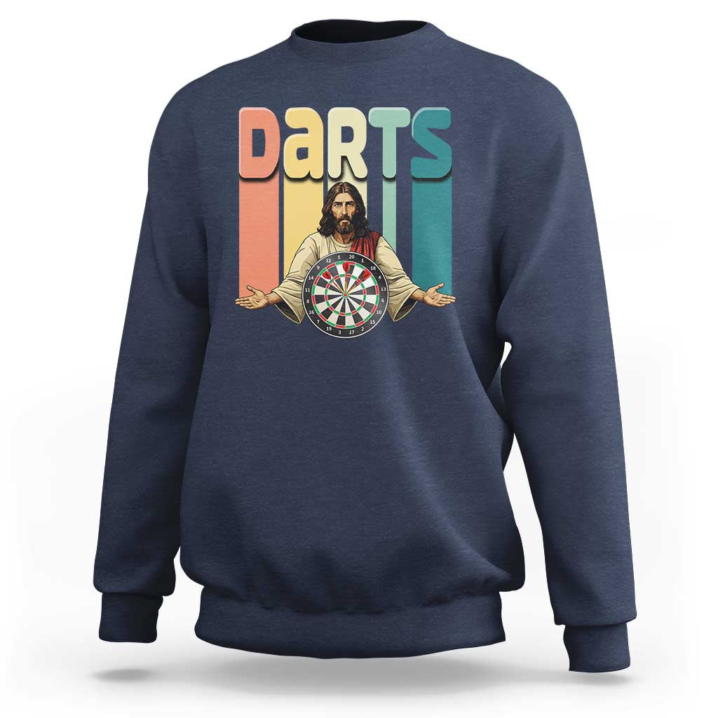 Funny Jesus Dart Player Sunset Retro Vintage Sweatshirt Christian Dartist Gift - Wonder Print Shop