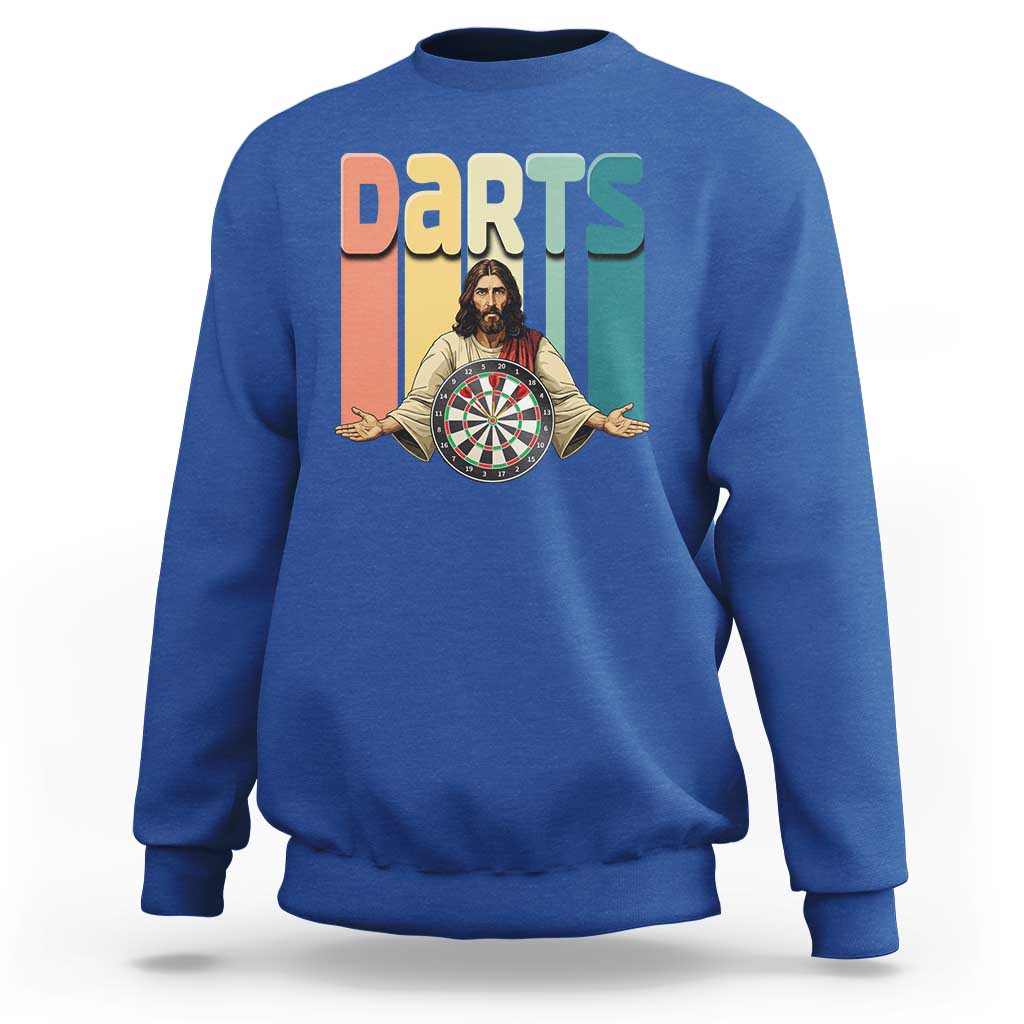 Funny Jesus Dart Player Sunset Retro Vintage Sweatshirt Christian Dartist Gift - Wonder Print Shop