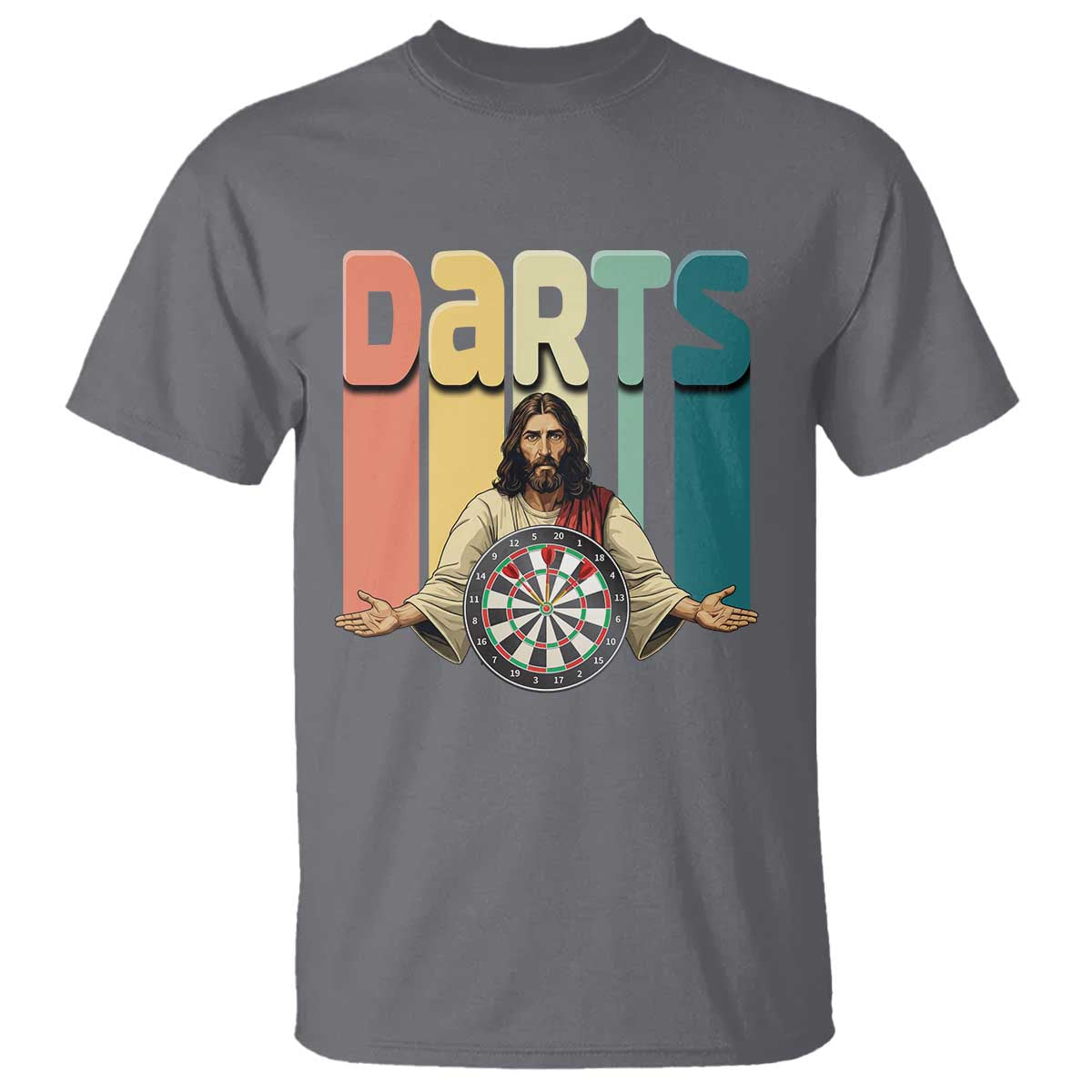Funny Jesus Dart Player Sunset Retro Vintage T Shirt Christian Dartist Gift - Wonder Print Shop