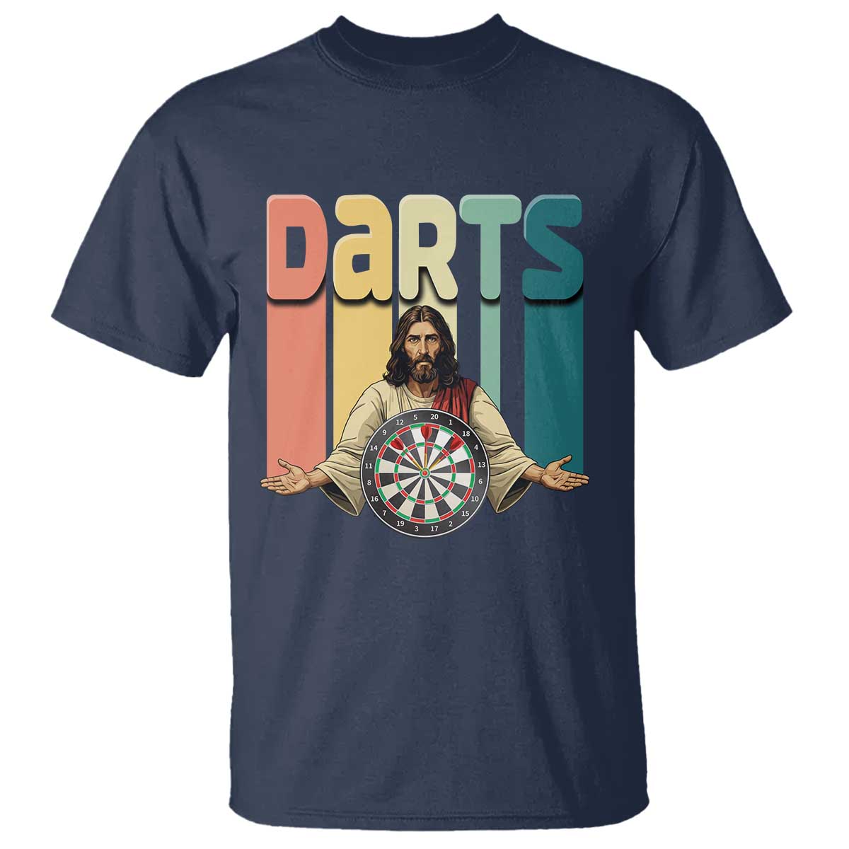 Funny Jesus Dart Player Sunset Retro Vintage T Shirt Christian Dartist Gift - Wonder Print Shop