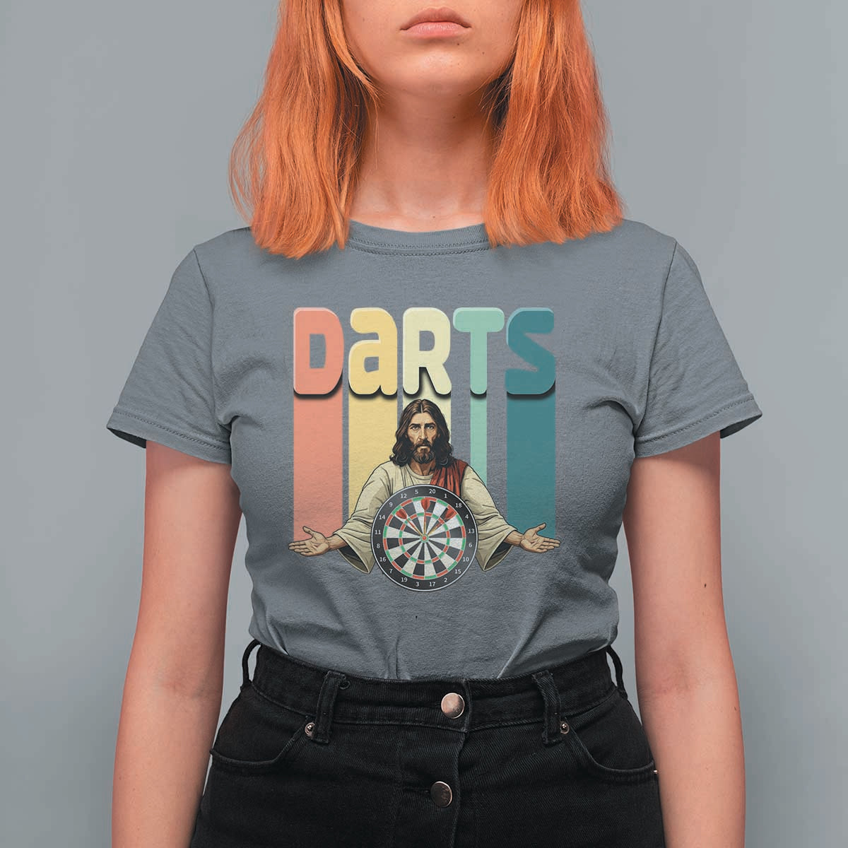 Funny Jesus Dart Player Sunset Retro Vintage T Shirt For Women Christian Dartist Gift - Wonder Print Shop