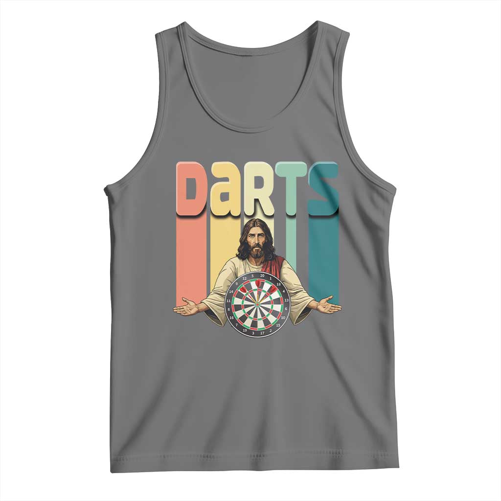 Funny Jesus Dart Player Sunset Retro Vintage Tank Top Christian Dartist Gift - Wonder Print Shop