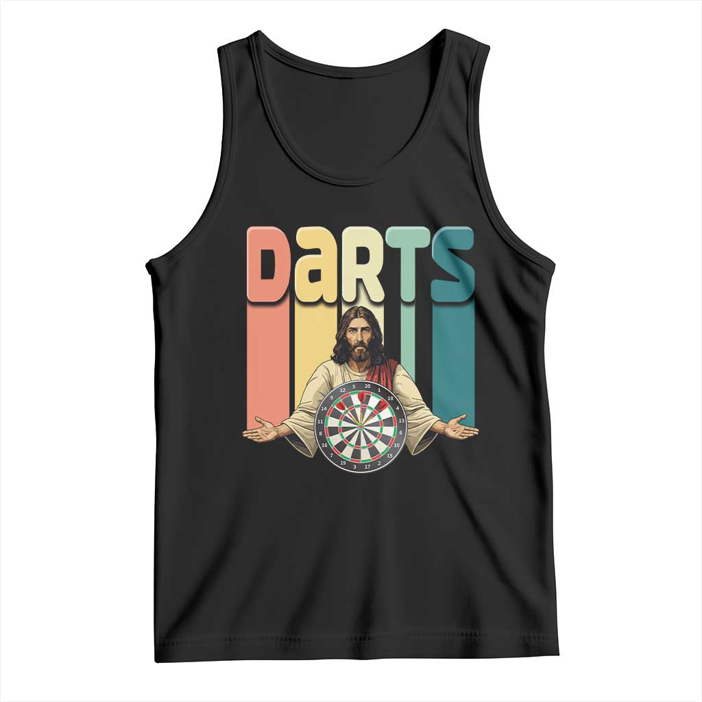 Funny Jesus Dart Player Sunset Retro Vintage Tank Top Christian Dartist Gift - Wonder Print Shop
