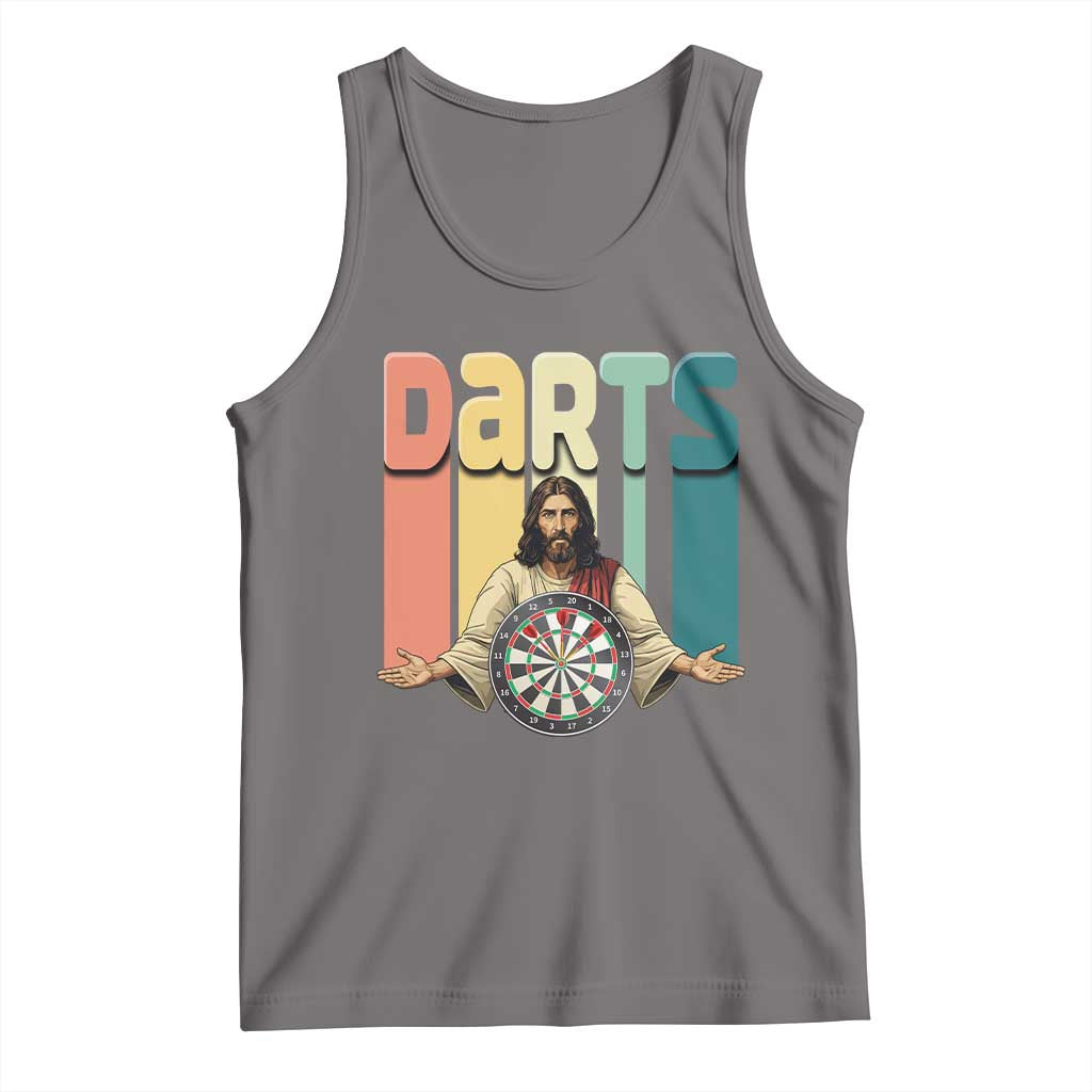 Funny Jesus Dart Player Sunset Retro Vintage Tank Top Christian Dartist Gift - Wonder Print Shop