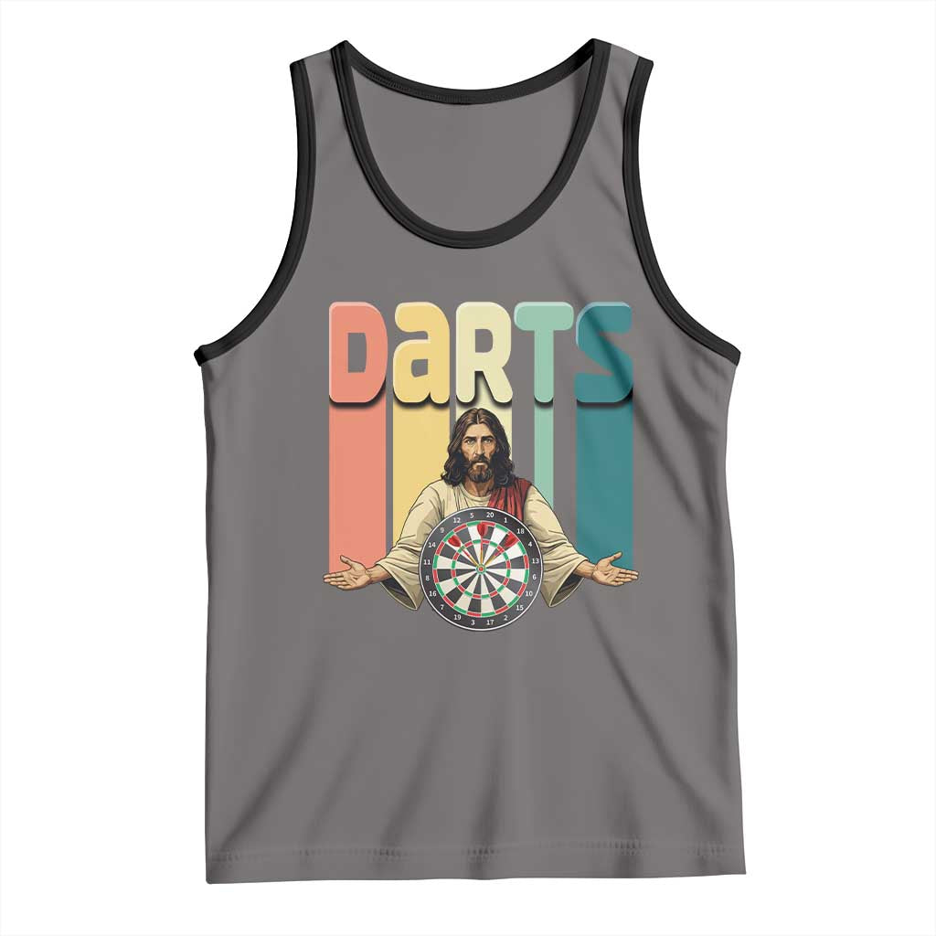 Funny Jesus Dart Player Sunset Retro Vintage Tank Top Christian Dartist Gift - Wonder Print Shop