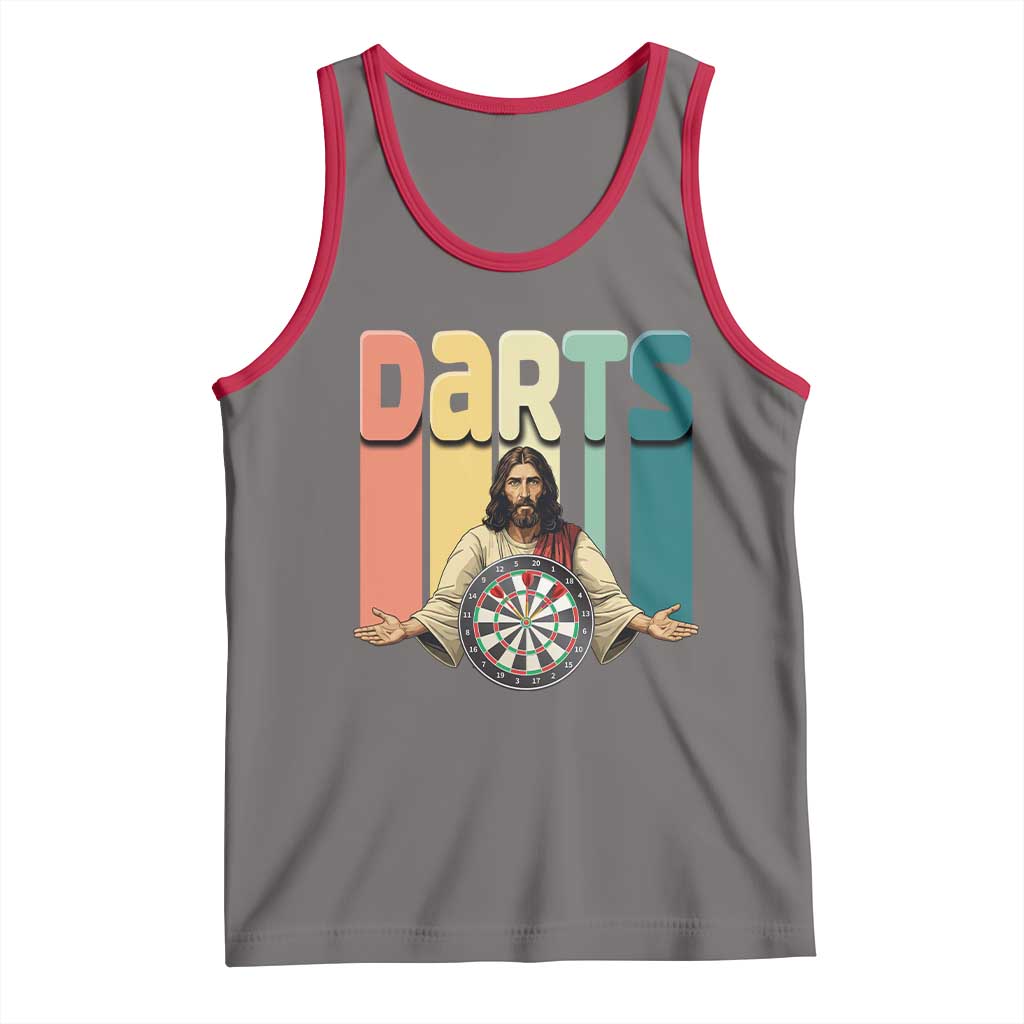 Funny Jesus Dart Player Sunset Retro Vintage Tank Top Christian Dartist Gift - Wonder Print Shop