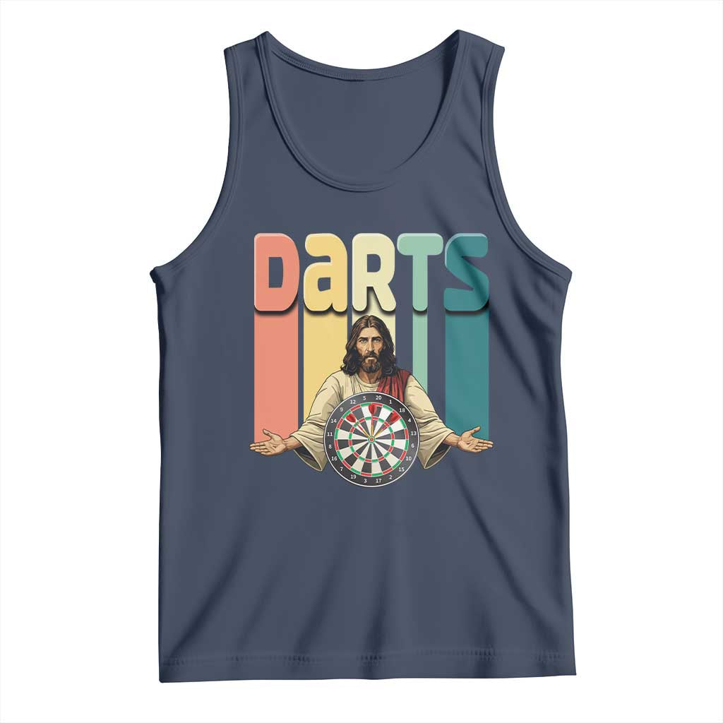 Funny Jesus Dart Player Sunset Retro Vintage Tank Top Christian Dartist Gift - Wonder Print Shop