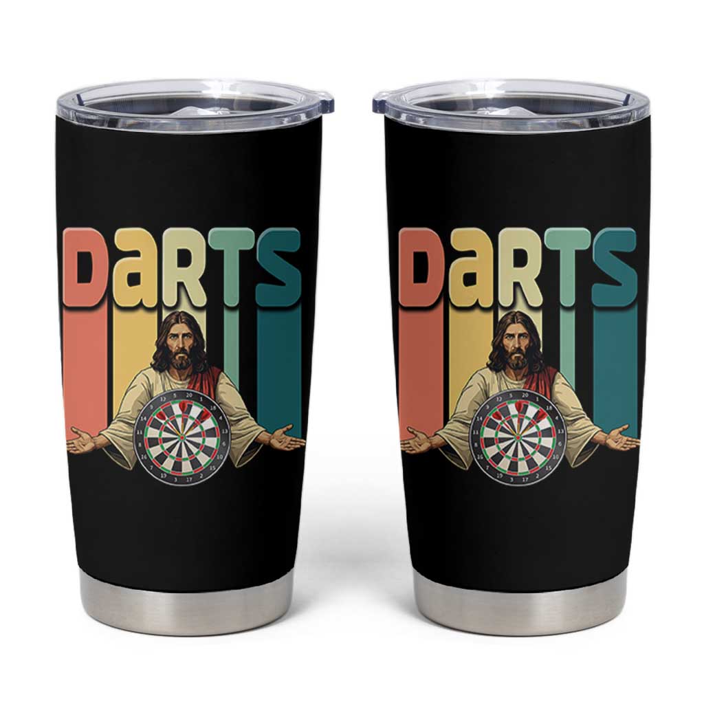 Funny Jesus Dart Player Sunset Retro Vintage Tumbler Cup Christian Dartist Gift - Wonder Print Shop
