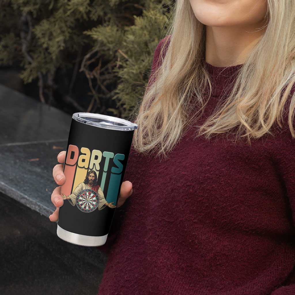 Funny Jesus Dart Player Sunset Retro Vintage Tumbler Cup Christian Dartist Gift - Wonder Print Shop