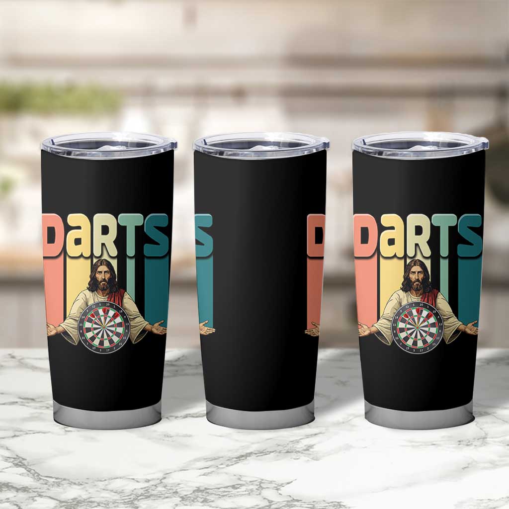 Funny Jesus Dart Player Sunset Retro Vintage Tumbler Cup Christian Dartist Gift - Wonder Print Shop
